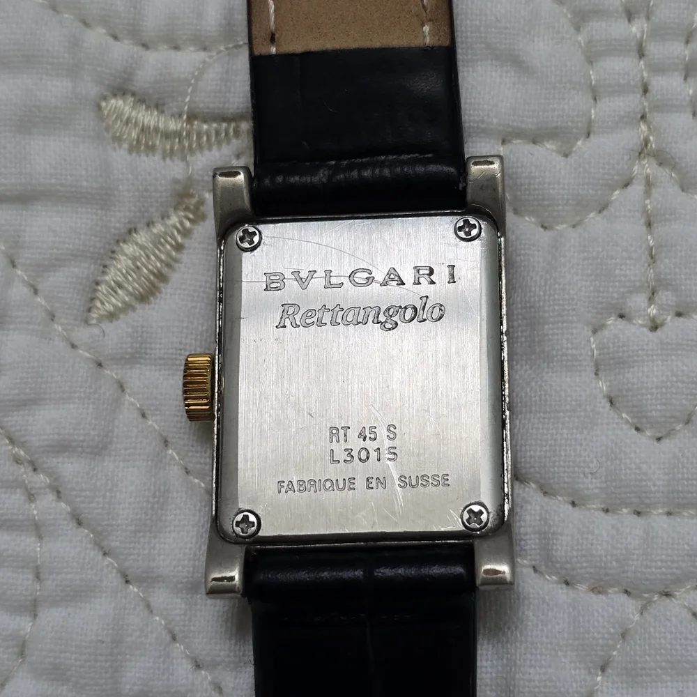 BVLGARI Rettangolo Quartz RT39S Ladies Watch Italian Luxury Black Leather Strap